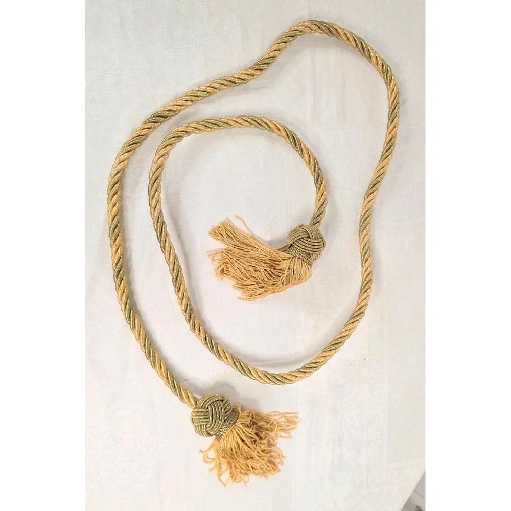 Vintage Gold Metallic Twisted Rope Curtain Tieback Large Tassel Knot 70 Inch